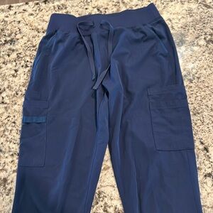 Functional Scrub Pants Dark Blue Pull-on Elastic Drawstring Waist Jogger Bottoms